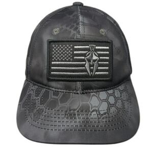 Kryptek Baseball Cap Black OSFM Spartan Helmet American Flag Camo Strapback Hat